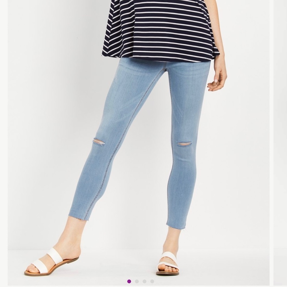 Indigo Blue Distressed Cropped Jeggings - Picture 2 of 10